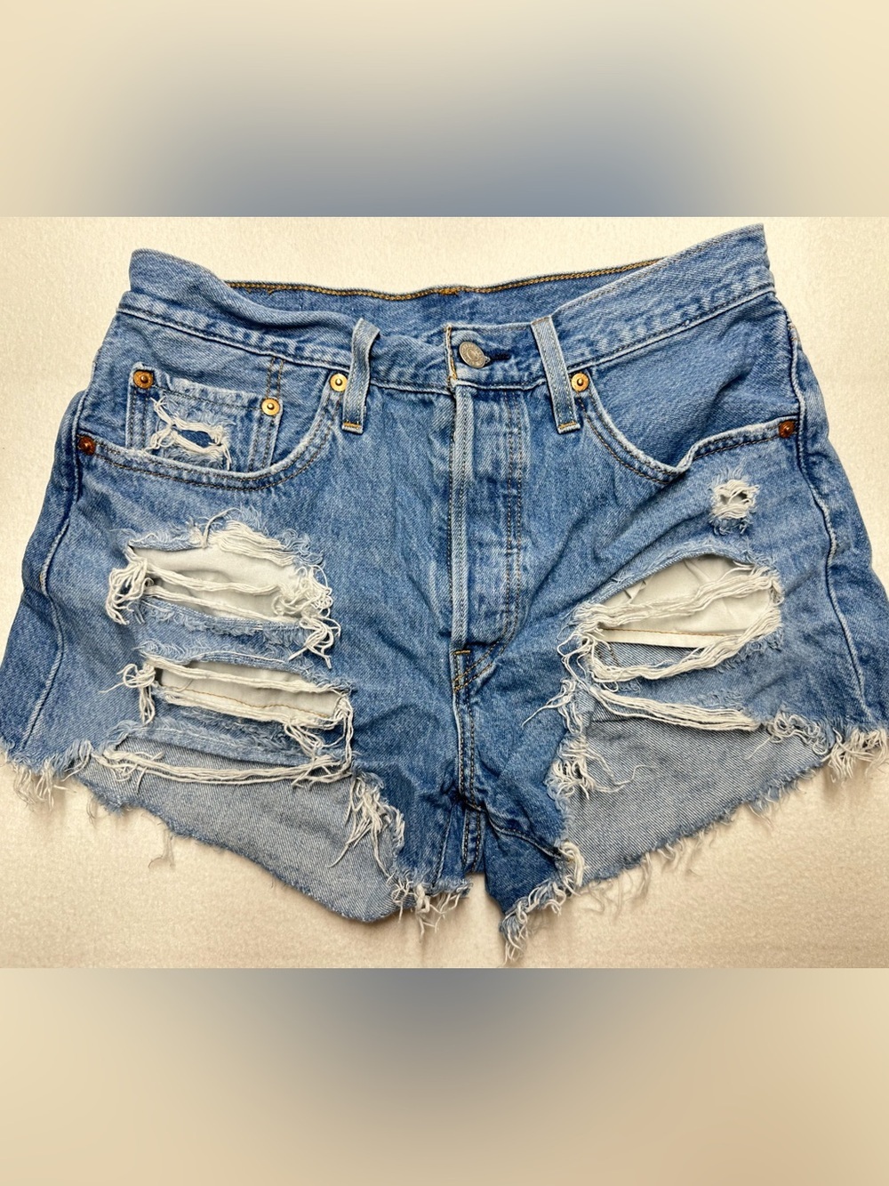 Levi’s 501 Women’s Size 28 Distressed Denim Cutoff Shorts High Rise Button Fly